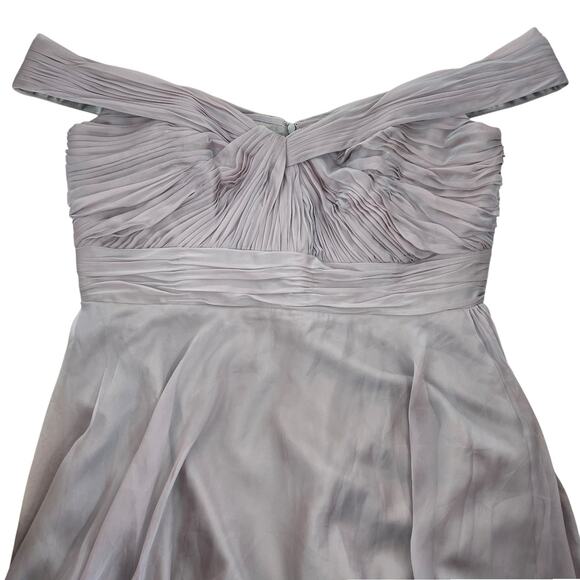 Mac Duggal Off The Shoulder Ruched A Line Gown Pearl Gray Size 18 - Picture 15 of 16